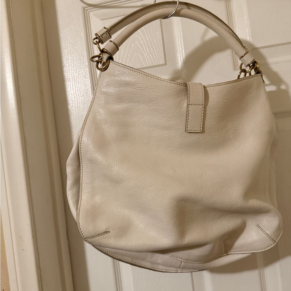 Cream Hobo Bag with Textured Leather and Silver Hardware